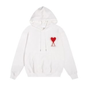 AMI Embroidered Simple White Hoodie