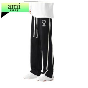 AMI Fleece-lined Casual Style Black Pants