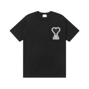 AMI Love Embroidery Trendy Brand Black T-shirt