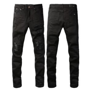 AMI Trendy Black Pants with Ripped Holes