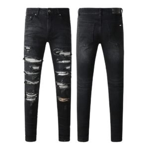 AMI Trendy Black Pants with Ripped Holes