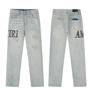 AMIRI Ripped Streetwear Light Gray Jeans