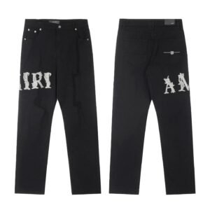 AMIRI trendy brand black pants with a hole-breaking style