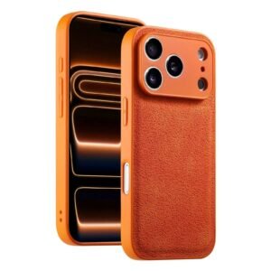 Apple genuine leather style orange phone case