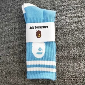 Bape Ape Head trendy brand blue and white socks