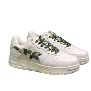 Bape camouflage style white sports shoes