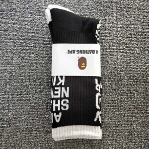 Bape letter print black and white socks