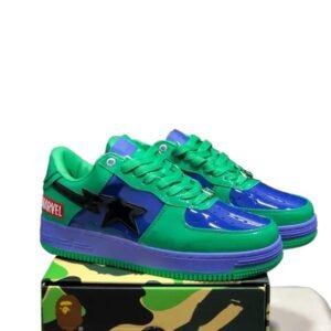 Bape Marvel Co-branded Green and Blue Sports Shoes