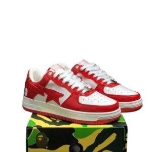 Bape Star Logo Red and White Wind Board Shoes