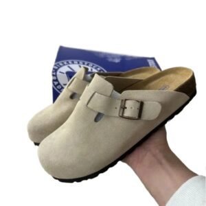 BIRKENSTOCK beige retro-style slippers