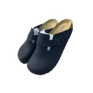 BIRKENSTOCK black retro-style slippers