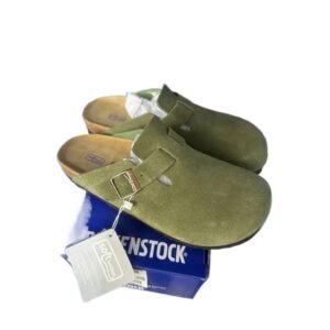 BIRKENSTOCK retro-style olive green slippers