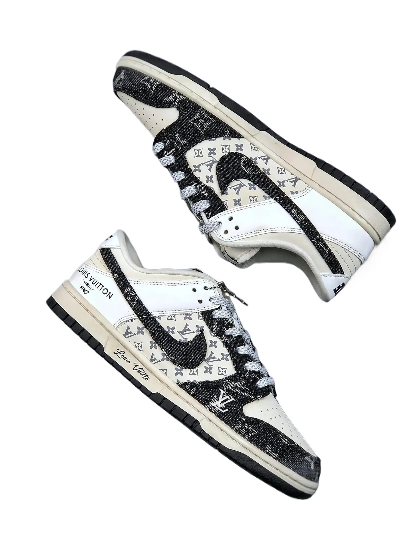 Black and white sports shoes of the Nike LV co-branded model.