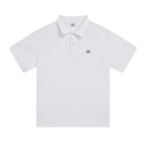 C.P Simple Style White Polo Shirt
