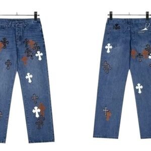 Chrome Hearts Cross Embroidery Denim Blue Jeans