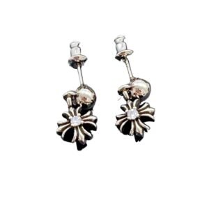 Chrome Hearts Cross Flower Silver Stud Earrings