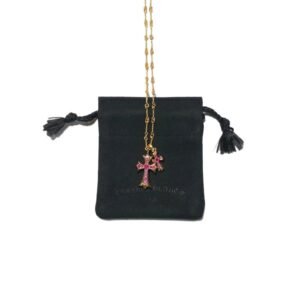 Chrome Hearts Cross Red Diamond Gold Necklace
