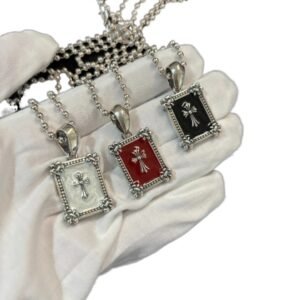 Chrome Hearts Cross Silver Necklace (Red/Black/White)