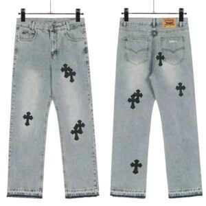 Chrome Hearts Cross Style Light Blue Jeans