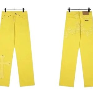 Chrome Hearts Cross Trendy Brand Yellow Jeans
