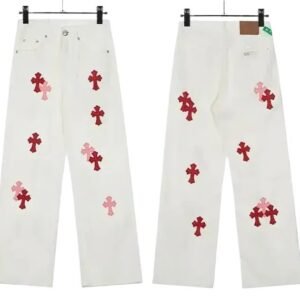 Chrome Hearts Cross Trendy Cool White Jeans