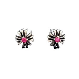 Chrome Hearts Flower Style Rose Red Stud Earrings