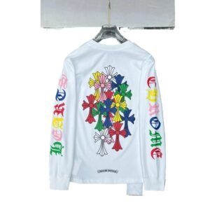 Chrome Hearts Long-sleeved White T-shirt with a Colorful Cross