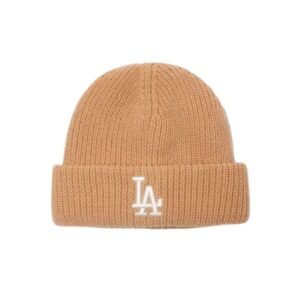 Classic style khaki knitted hat of MLB