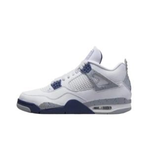 Cool and trendy white and blue Jordan 4 shoes