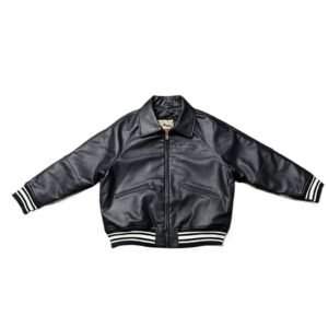 Corteiz black baseball-style leather jacket