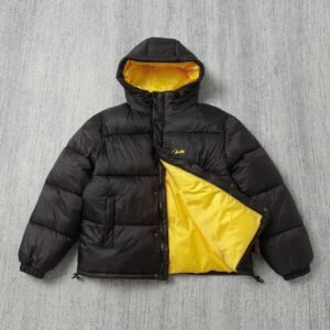 Corteiz trendy and cool style black and yellow down jacket