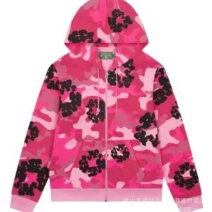DENIM TEARS camouflage style pink hoodie