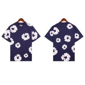 DENIM TEARS Retro Style Navy Blue T-shirt