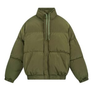 ESSENTIALS Solid Color Minimalist Style Military Green Cotton-padded Jacket