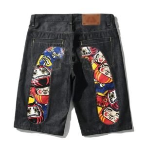 EVISU Daruma - printed denim shorts