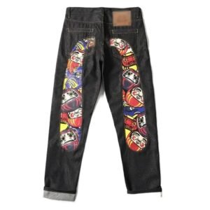 EVISU Dharma Print Trendy Cool Black Jeans