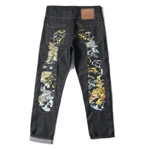 EVISU Embroidered Chinese Style Black Jeans
