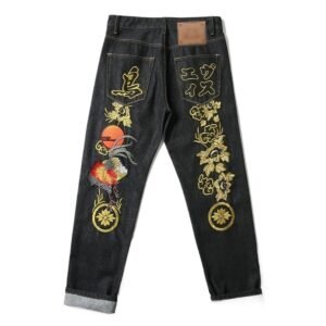EVISU embroidered retro-style black pants