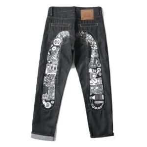 EVISU mechanical style black jeans