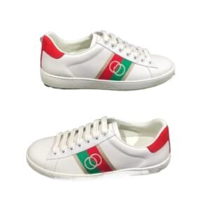 Gucci retro-style red-green-white sneakers.