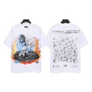 Hellstar Flame Blue Retro Style White T-shirt