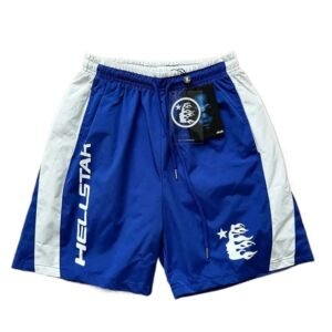 Hellstar street-style blue and white shorts