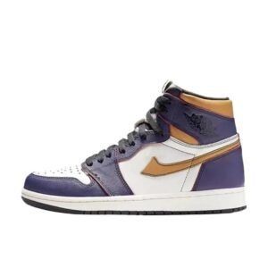 High-top color-blocking Air Jordan 1 sneakers.