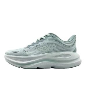 HOKA retro-style light gray running shoes