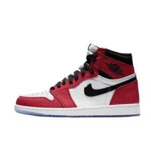 Jordan AJ1 High Top Black and Red Athletic Shoes