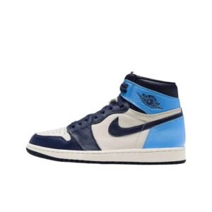 Jordan AJ1 High-Top Trendy Blue and White Shoes