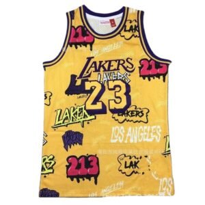 LBJ graffiti-style yellow jersey