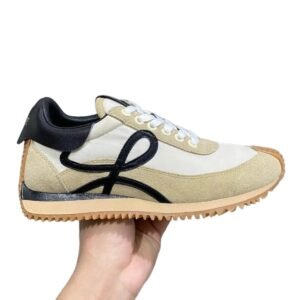 LOEWE retro-style sneakers in black and beige color-blocking