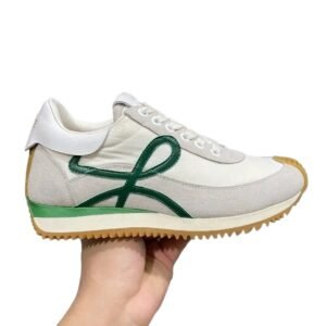 LOEWE retro-style white and green sneakers