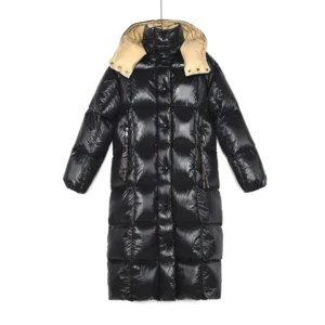 Long stylish black down jacket of Moncler